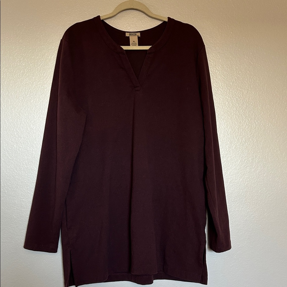 Duluth Trading Co. Deep Burgundy Long Sleeve Top Tunic XL Women Ponte Pro